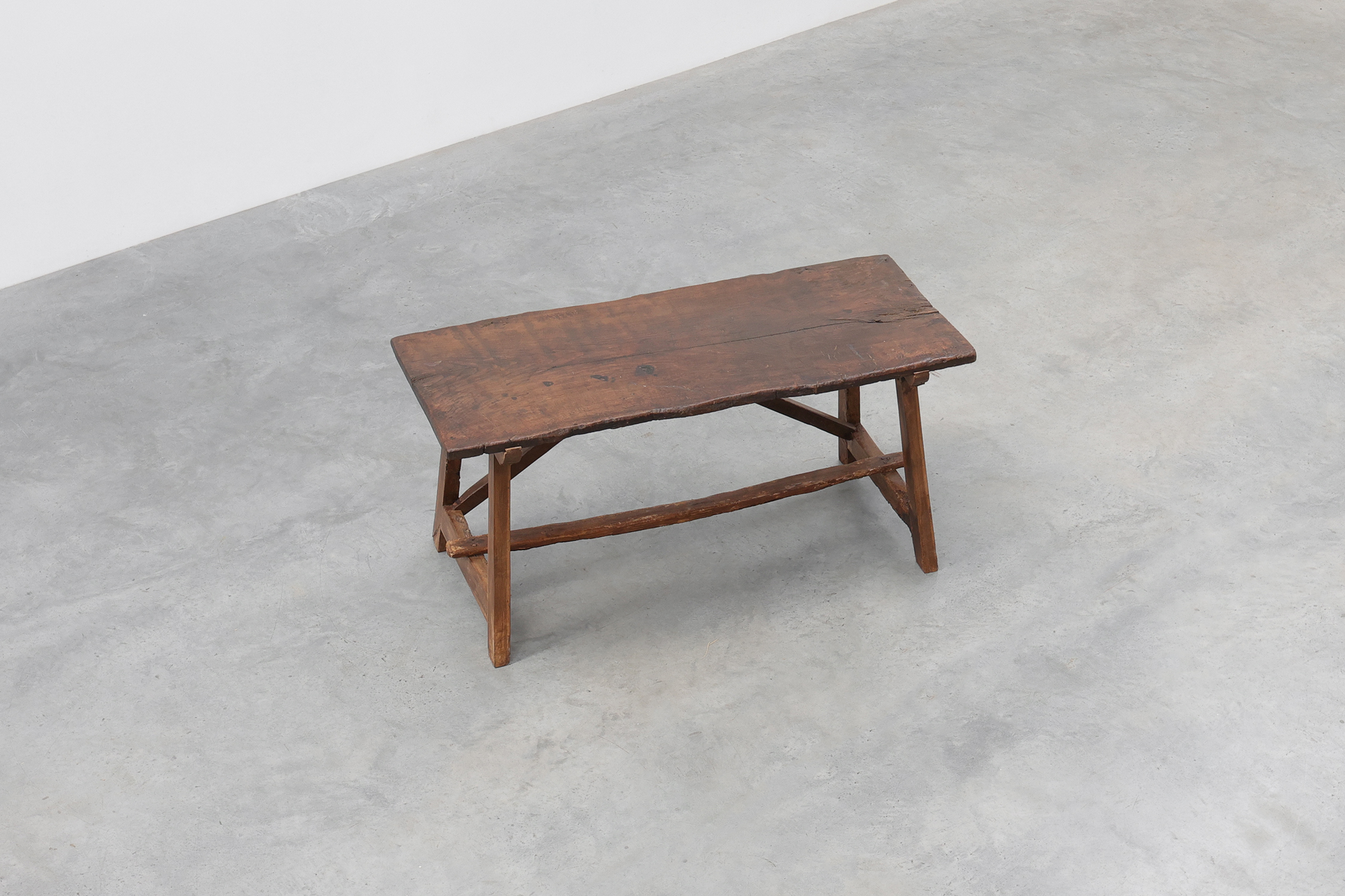 Spanish Rustic Trestle Table with Drawer and X-Stretchers, Spain, 19th Centurythumbnail